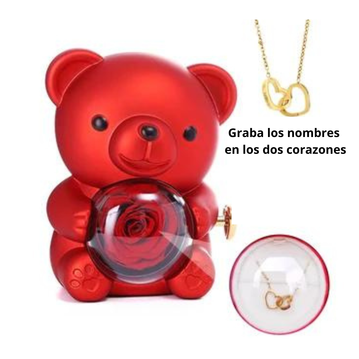 Collar con oso de rosa i love you