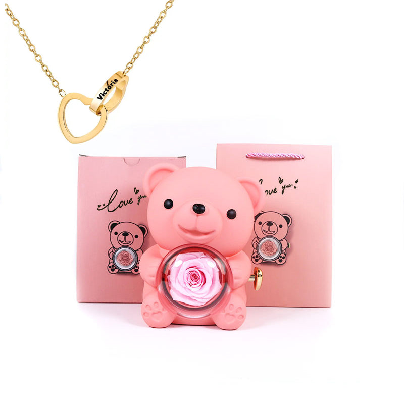 Collar con oso de rosa i love you