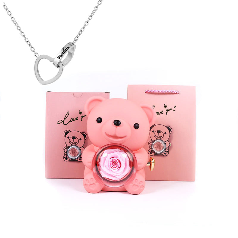 Collar con oso de rosa i love you